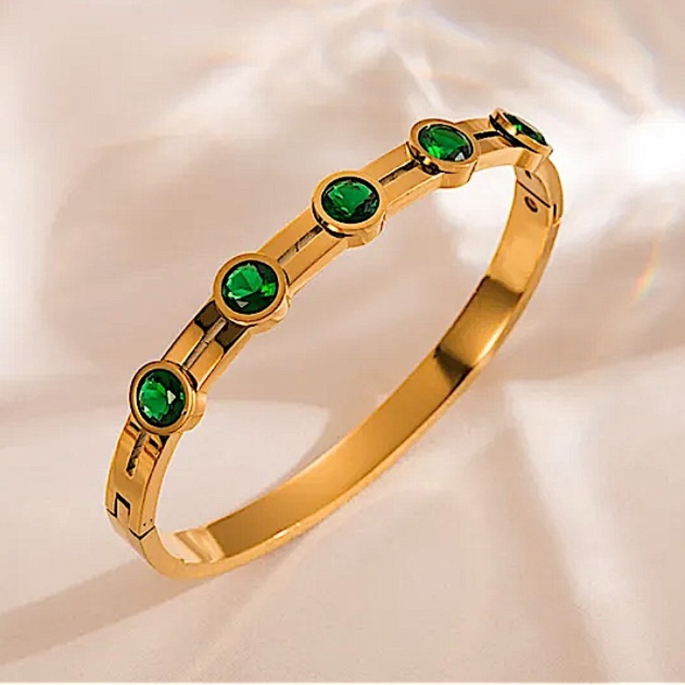 Gold Plated Emerald Zircon Bangle Bracelet
